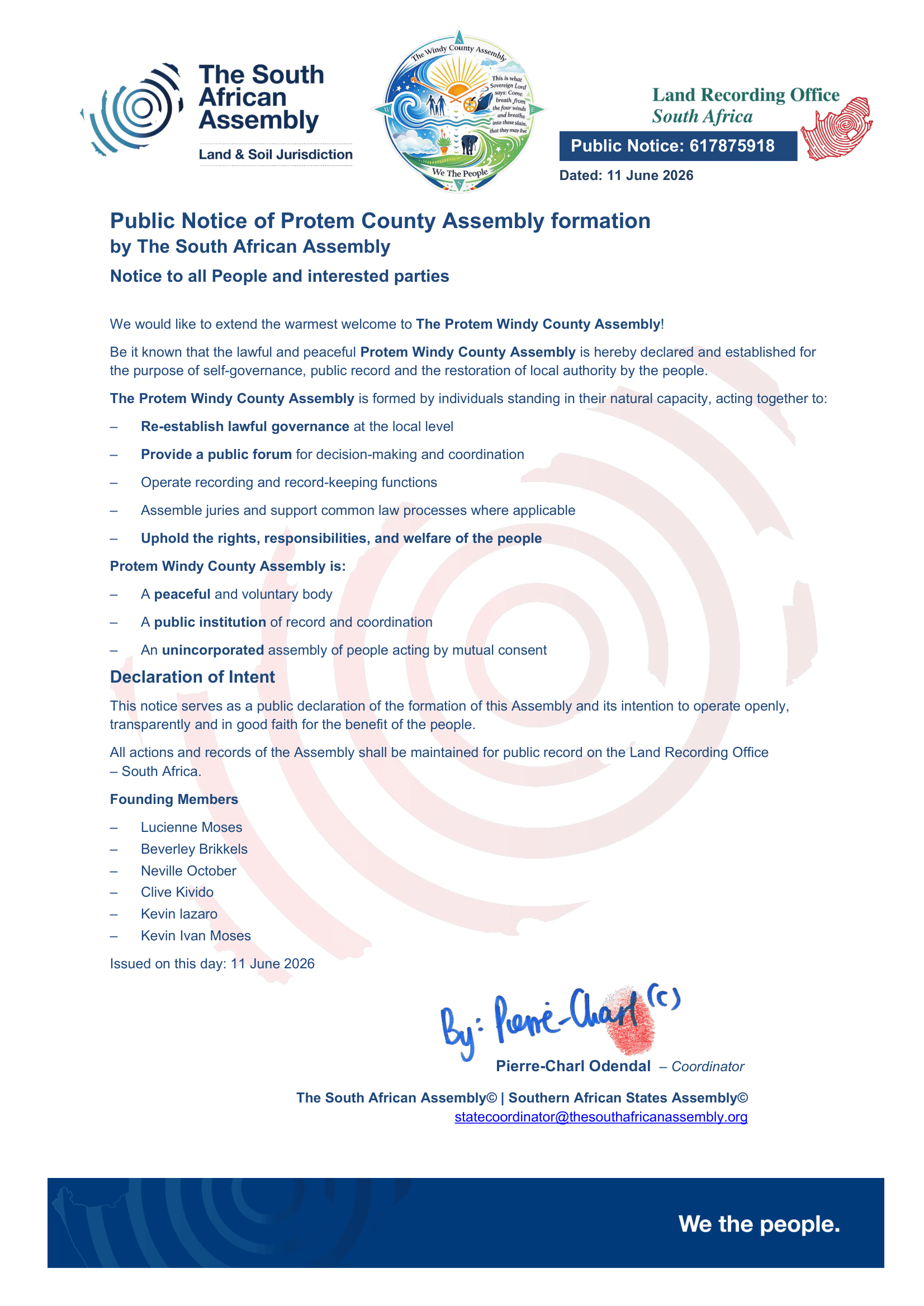 Public Notice The South African Assembly Recording number 617875918 - Windy County